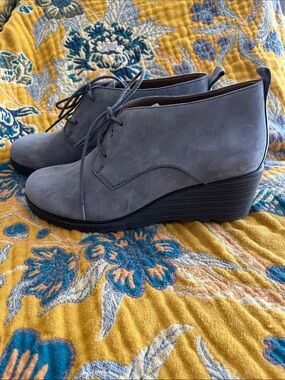 Dansko Gray Suede Lace-Up Wedge Ankle Boots